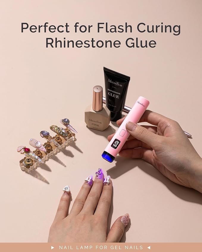 MelodySusie Handheld Cordless UV Nail Lamp with LCD Display & Eye-Protection Cover, P-Art01R Rechargeable Mini UV LED Light Flash Cures All Soft Gels, Especially Rhinestone Glue & Liner Gel Pink