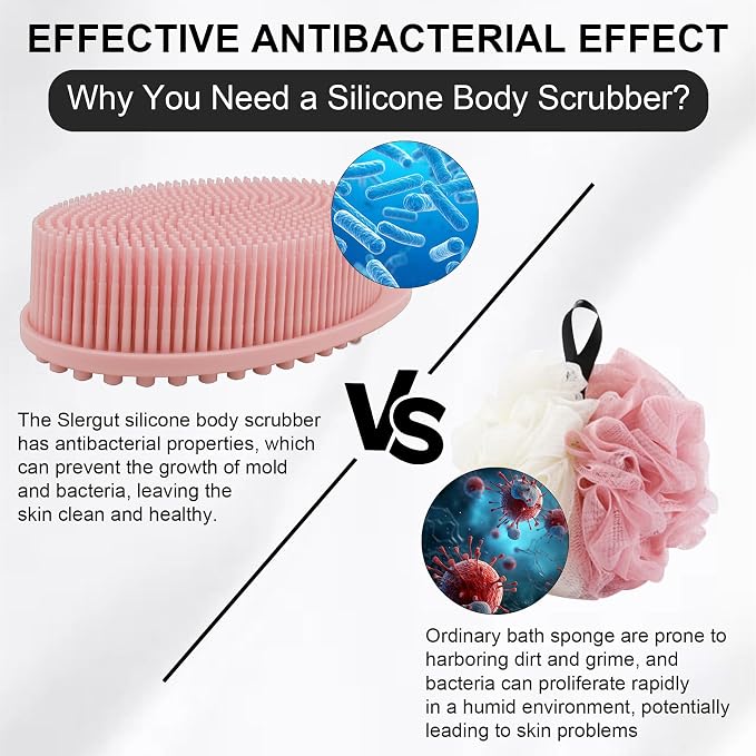 Soft Silicone Body Scrubber, 2 PCS Exfoliating Silicone Loofah, Body Scrubber Shower Brush Exfoliating and Massage 2 in 1, Bath Shower Brush for Cleaning Sensitive Skin Kids Women Men, Lather Well