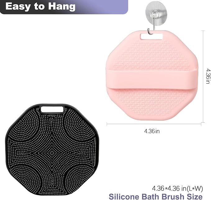 2-Pack Silicone Body Scrubber Shower Brushes,Exfoliating Body Scrubber for All Skin Type, Eco Friendly Shower Scrubber for Body, Soft Silicone Loofah for Men & Women (Pink & Black)