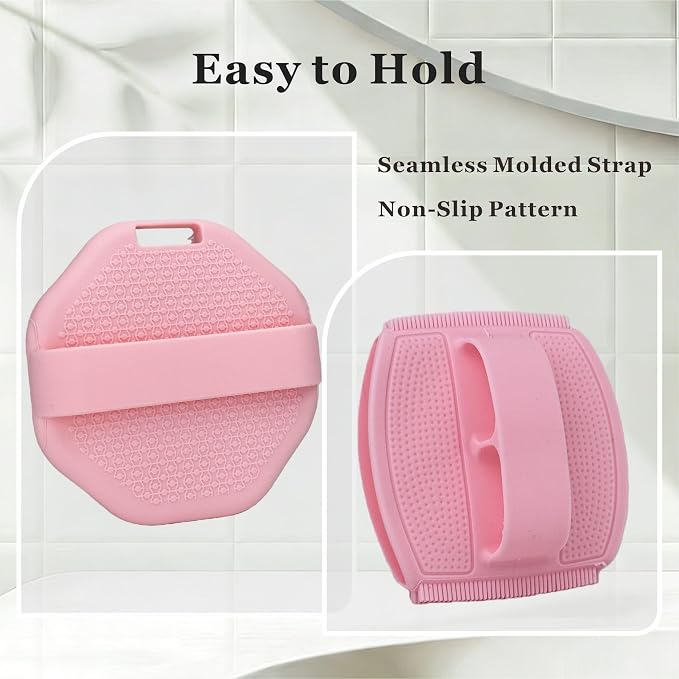 Silicone Body Scrubber & Face Scrubber Set, Shower Scrubber with Soft Bristles, Non-Slip Scrubbies for Body, Face Scrubber Exfoliator for Sensitive Skin (Pink+Pink)