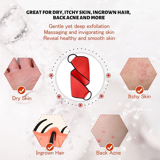 Evridwear Exfoliating Body Scrubber with Handles, Back Washer for Shower | Rayon Material, Removes Dead Skin, No Harsh Soaps Needed, Dry and Rough Skin, Self-Tanning Prep(Moderate Exfoliation)