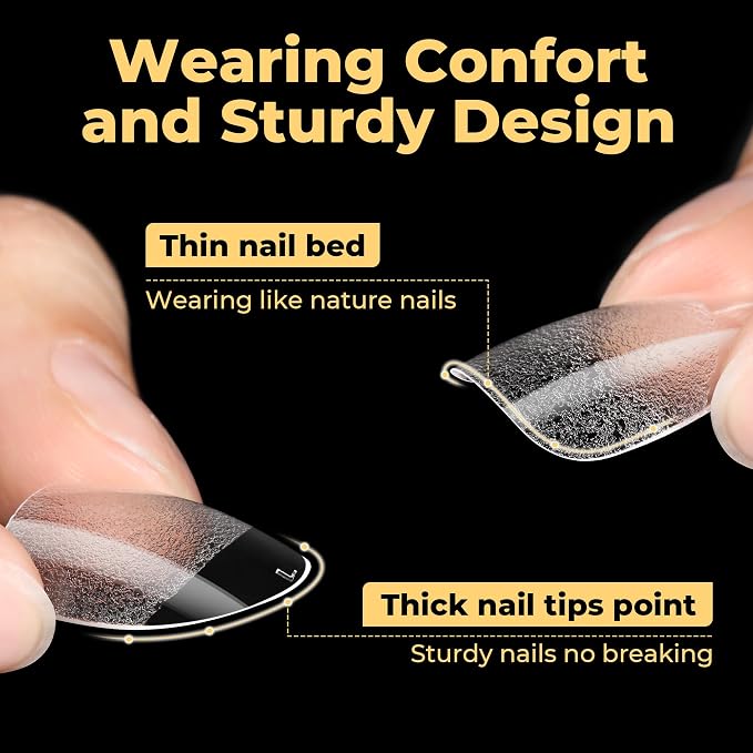 UNA GELLA 600Pcs Short Oval Almond Nail Tips, Round Almond Press on Nails | Pre-shaped Soft Gel Clear Fake Nails Tips Full Cover for Nail Extension Home DIY Salon 12 Sizes