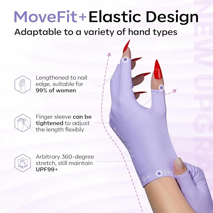 modelones UV Gloves for Gel Nail Lamp, Purple UV Gloves for Gel Manicures | Professional UPF50+ UV Protection Gloves for Manicures Art Skin Care Fingerless Glove for Women