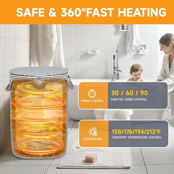 38L Foldable Towel Warmer Bucket,Heated Towel Warmers for Bathroom,Travel & Outdoors, 4 Heat Settings, Auto Shut Off,360° Ring Heating,Waterproof Fabric,Fits Oversized Towels, Robes, Blankets