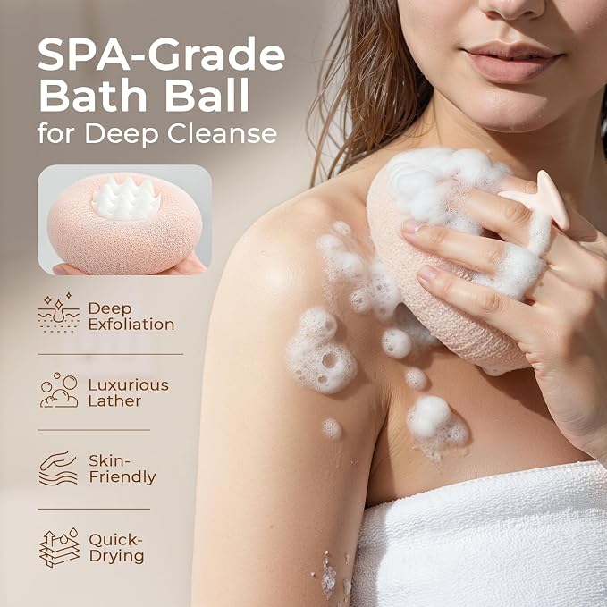 5 Packs Bath Sponge Shower Loofah, 2 in 1 Net Sponges with Suction Cup Hook | Rich Lather Net Sponges with Finger Rings, Soft & Skin-Friendly, Gentle Exfoliation, Deep Cleansing, Bath Ball for Women Men