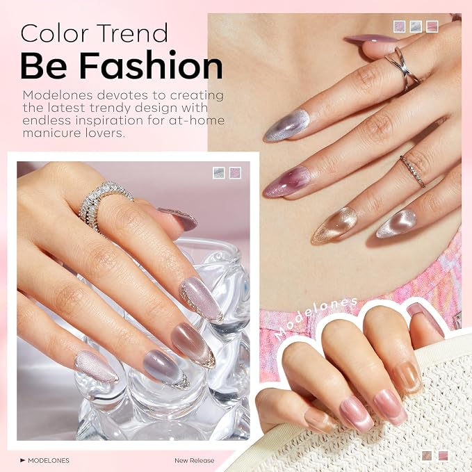 modelones Cat Eye Gel Nail Polish Set Glitter 6Colors Pink Nude Brown
