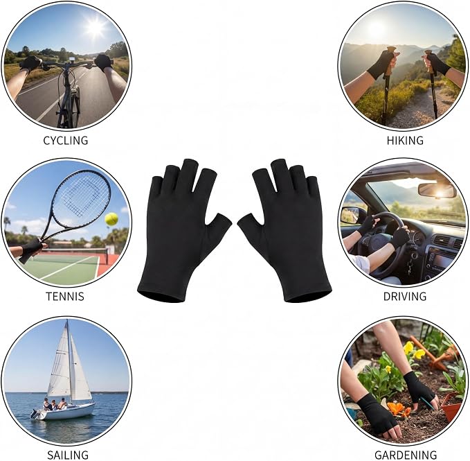 Syhood 3 Pair UV Gloves for Gel Nail Lamp Upf50+ UV Fingerless Protection Glove for Manicures Protect Hand from Sun Nail Lamp