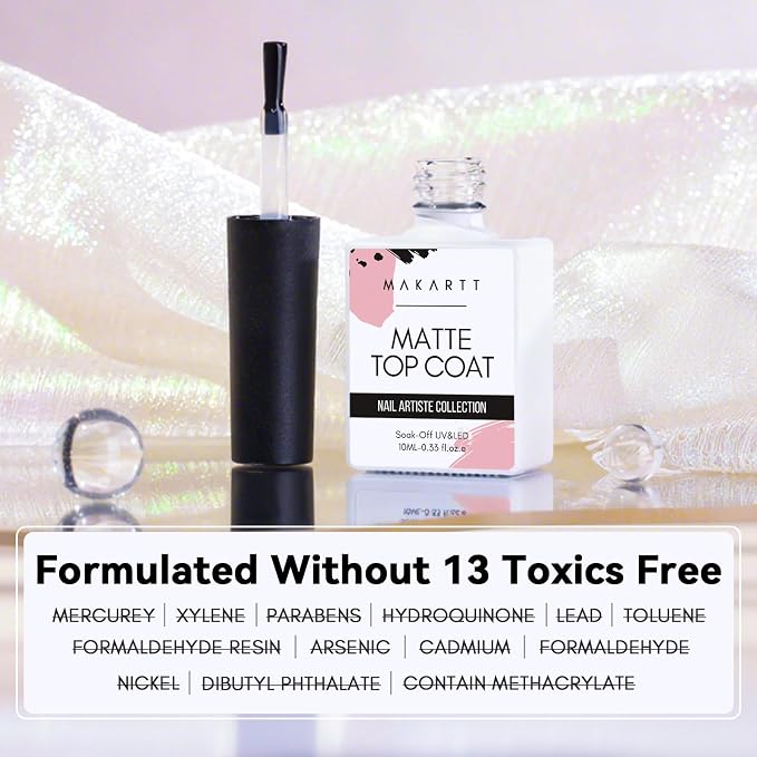 Makartt Matte Gel Top Coat Long-Lasting Matte Finish Top Coat for Nail Art | Protective Seal with Smooth Velvet Texture for DIY and Salon Manicure, Soak Off No Wipe, 10ml