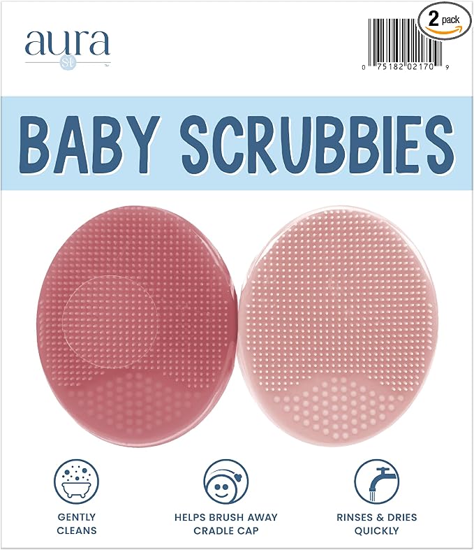 S&T INC. Cradle Cap Brush for Baby, 2 Pack, 2" x 2.5", Pink | Exfoliating and Massaging, Cleansing Brush for Baby, Silicone Bristles, Rinses Clean, Suction Cup Handle