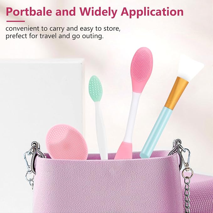 Yokilly Silicone Face Scrubber Kit: Exfoliator Blackhead Skin Care Tool | 4 Pcs Kit For Exfoliating Lip Brush & Cleansing Brush & 2 Pcs Face Mask Exfoliator - Ultra-soft Silicone Deep-Cleans Pore