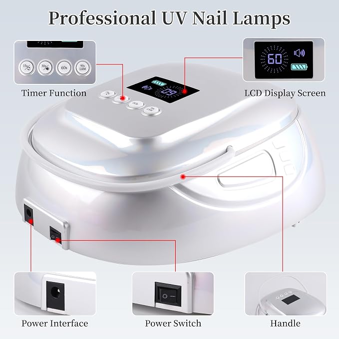 126W Rechargeable UV LED Nail Lamp, Portable Cordless Nail Dryer with Auto Sensor and 4 Timer Settings, Professional Curing Lamp for Gel Polish and Salon (Plating Silver)