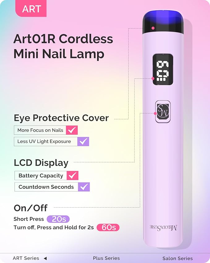 MelodySusie Purple Handheld UV Light for Gel Nails and Rhinestone Glue Kit | Cordless Spot Cure All Soft Gels 20s/60s Timer 450mAh Battery, Super Strong Gel Nail Glue Nail Art Design