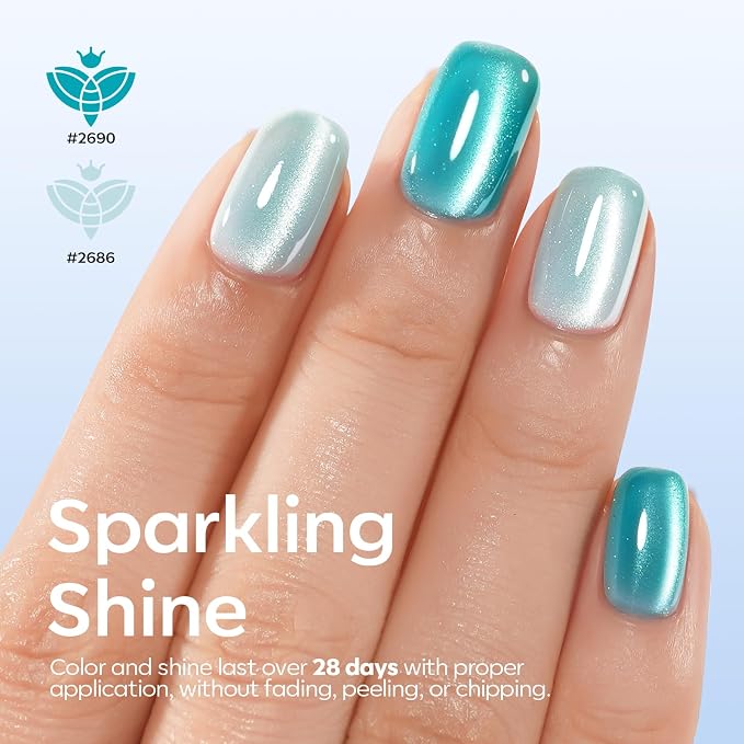 modelones Cat Eye Gel Nail Polish Set Glitter 6Colors Baby Blue Green