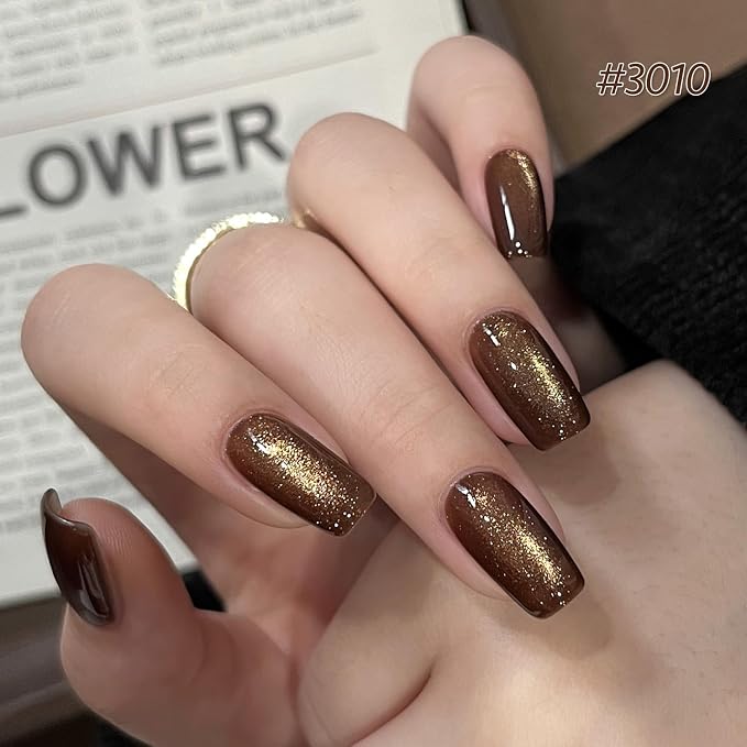 GAOY Glitter Cat Eye Gel Nail Polish Set 6 Colors with Magnet, Gold Brown | 6 Fall Colors, Maillard Caramel Amber Nail Art DIY at Home, Salon Manicure Pedicure, UV Lamp Required, Gift for Women