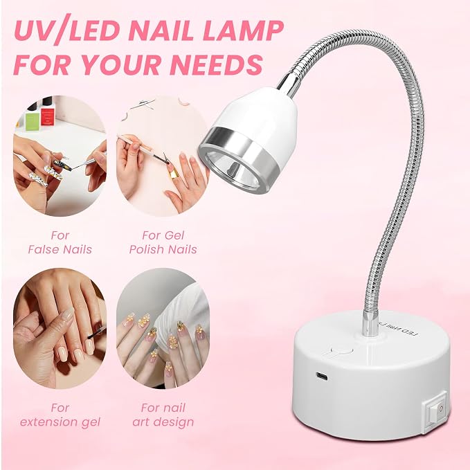 Touch Switch Gel x Lamp, 9W Cordless Flash Cure Lamp with 60s Timer | Portable Rechargeable Gooseneck UV Lamp for Gel x Nails, Quick Drying UV/LED Nail Lamp for Gel Nails, Home & Salon Use