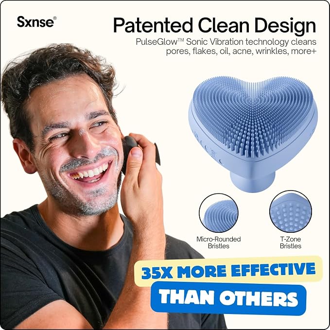 Heart Face Clean Pro⁺ - Electric Silicone Facial Scrubber for Acne with 7000+ Sonic Pulses - IPX7 Waterproof Rechargeable Exfoliator with Slip-Free Grip, 3 Speed Settings & Phthalate-Free - Arctic