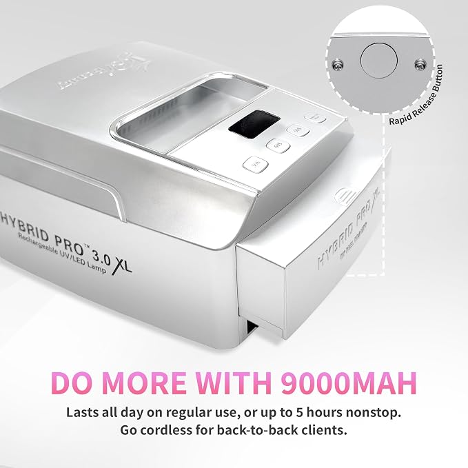 iGel Beauty Hybrid PRO 3.0 XL UV/LED Nail Lamp – Wireless Rechargeable 48W Nail Dryer, Extra Wide Full-Hand Curing, 9000mAh Battery, Smart Timer & Builder Gel Mode, Cordless Professional Lamp