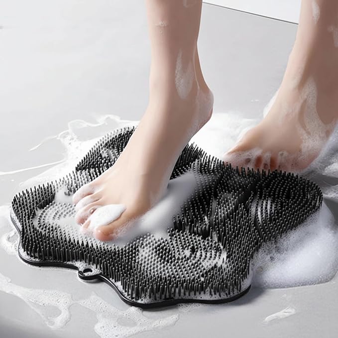 Show Foot Scrubber Mat & Silicone Back Scrubber with Butterfly Form Design,3 Brush Designs for Deep Cleaning Shower Foot Scrubber Mat, Wall Mounted Back Scrubber Silicone Bath (Black)