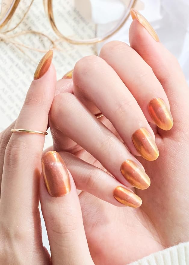 ohora Semi Cured Gel Nail Strips (N Golden Hour) - Works with Any Lamps, Salon-Quality, Long Lasting, Easy to Apply & Remove - Includes 2 Prep Pads, Nail File & Wooden Stick