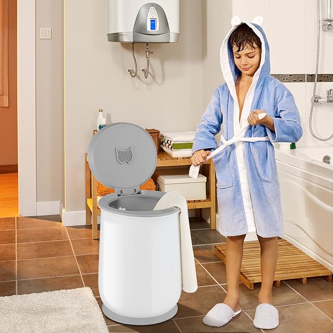 Giantex Towel Warmer Bucket, 21L Large Towel Warmer with Flip-top Lid, 1H Auto Shut Off, Safety Lock, for 45" x 70" Oversized Towels Bathrobes, Blankets, Hot Towel Heater for Bathroom Spa (Gray)