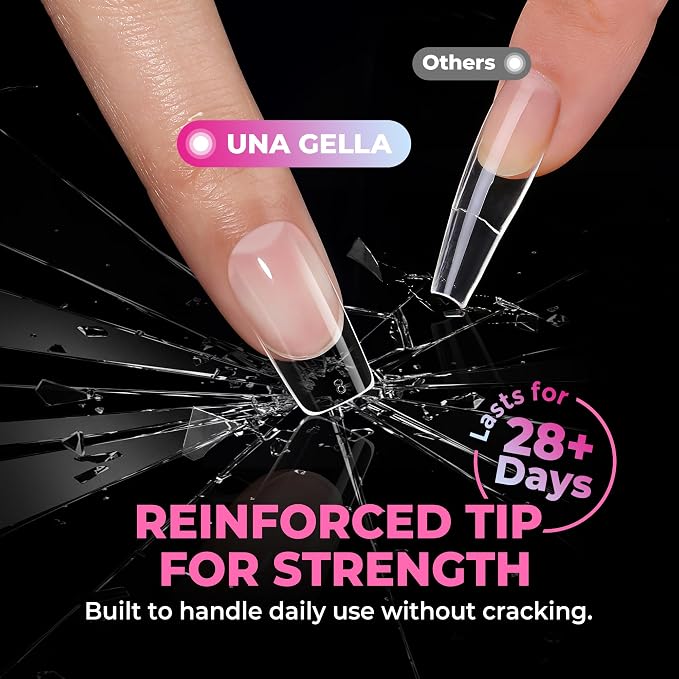 UNA GELLA Square Nail Tips 510Pcs 15 Sizes - No File Needed Pre-Buffed Medium Square Soft Gel Fake Nail Tips Clear Full Cover False Nails Soak Off Acrylic Nail Extensions for DIY Nail Art Salon