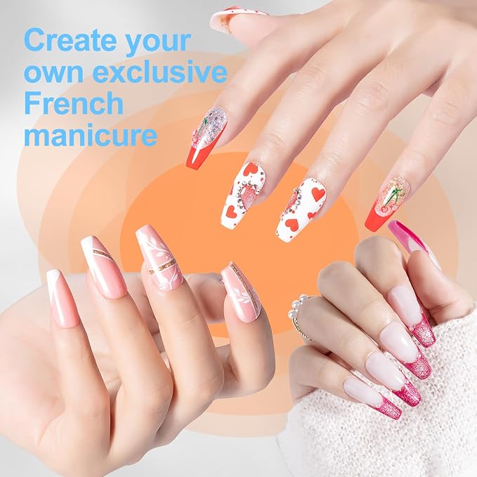 NXJ INFILILA French Tip Nail Stamp, 8 PCS Silicone Nail Art Stamper Head Suitable for Handheld UV Light for Gel Nails DIY Together with Gel Nail Polish Art Tips Printing Tool