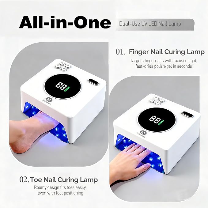 UV LED Nail Lamp Cordless 76W Rechargeable Professional 45 Beads Gel Nail Light with Touch Display, Auto Sensor 4 Timer Settings for Salon and Home