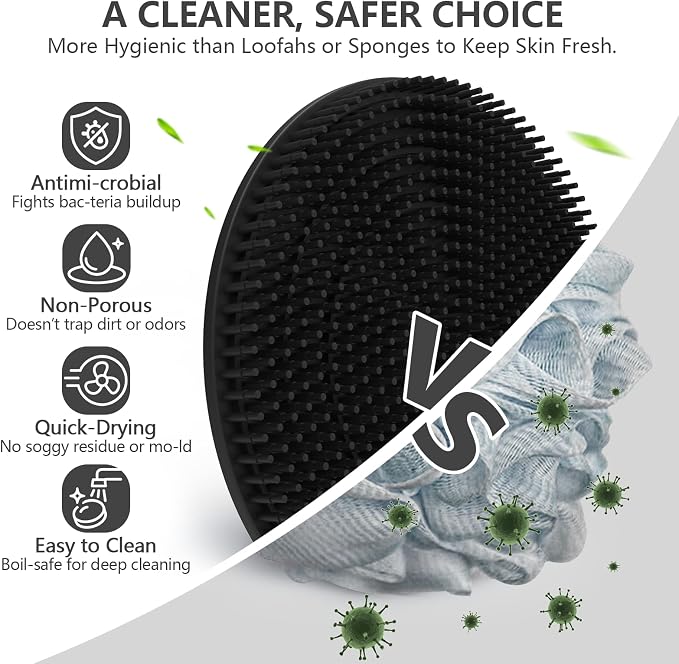 Silicone Body Scrubber and Scrub Net Set, BEAUTAIL 2 Pack for Rich Lather | Gentle Silicone Shower Scrubber or Firmer Exfoliating Bath Net, Deep Cleansing & Exfoliation, 1 Brush + 1 Net for Men & Women