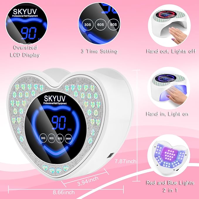 UV LED Nail Lamp, Rechargeable Cordless Nail Dryer for Gel Polish, UV Nail Light with 45 Beads, Professional Quick Dry Curing Lamp with 3 Timers Setting for Salon and Home