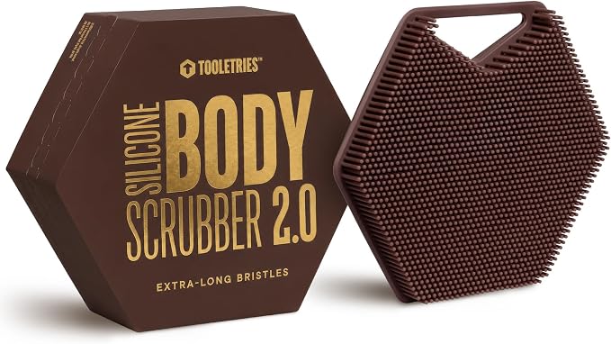 TOOLETRIES Silicone Body Scrubber 2.0, Loofah Alternative - Chocolate | Gentle exfoliating shower scrubber that's quick drying, hygienic and longer lasting than traditional loofahs.