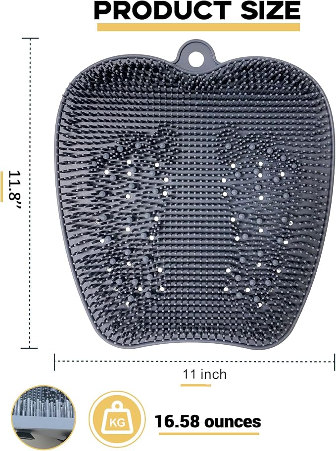 Luckyiren Extra Thicker & Larger Foot Scrubber Mat for Shower, Silicone Back Body Exfoliator Massager Cleaner Washer with Non Slip Suction Cup, Exfoliating Scrub Brush Pad for Women Men Elderly