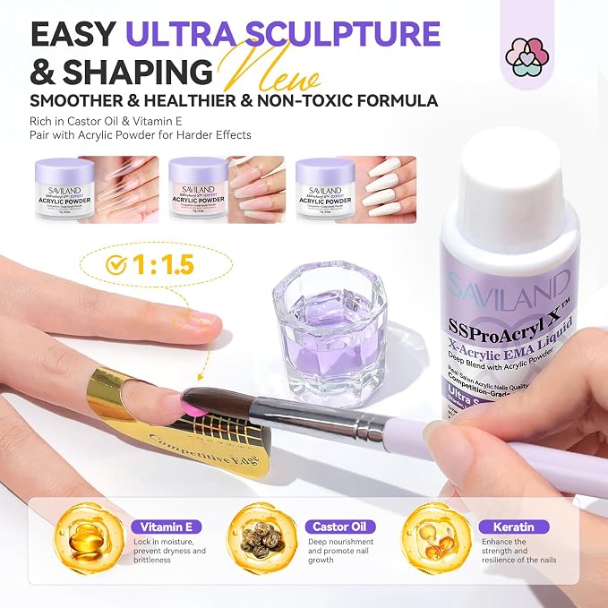 SAVILAND Professional Acrylic Nail Kit: Acrylic Nail Set KIt for Beginners with Everything Nail Tranning Mat Nail Art Brush Nail Drill Nail Polish with Dryer for Nail Extension Carving