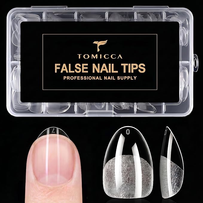 TOMICCA Extra Short Almond Nail Tips 240Pcs Pre-shaped Nail Extension for Gel Tips, 12 Sizes Acrylic Fake Press On Nails for Beginners and Professionals, Home DIY Nail Salon, Wedding