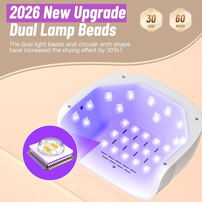 LadyMisty UV Nail Lamp - Fast Drying, UV Light for Gel Nails with 30 Dual Lamp Beads, 4 Timer, LCD Display, Energy Efficient LED Nail Light for Home & Salon (White)