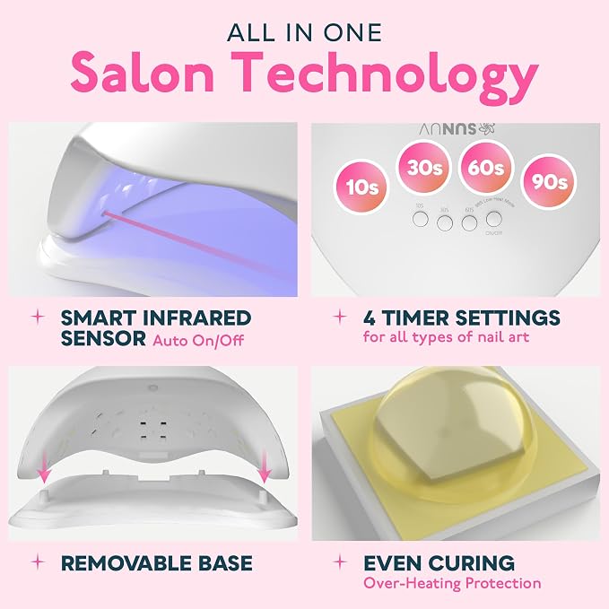 UV LED Nail Lamp, Upgraded UV Light with 4 Timer,Digital Display SUN5plus | 10/30/60/90s Timer UV Light for Gel Nails, Over-Temperature Protection,Smart Sensor Larger Chamber with Removable Base
