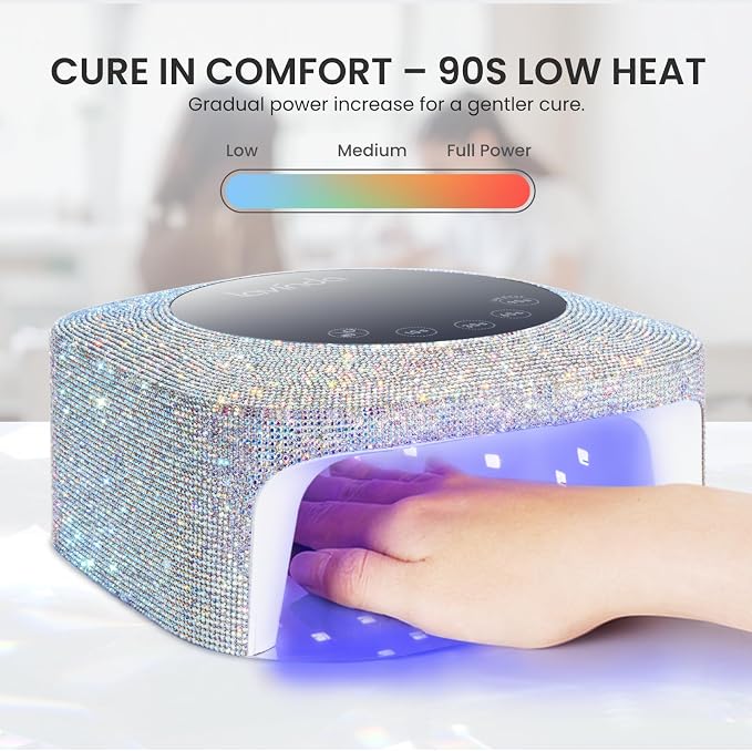 Lavinda 54W Cordless UV LED Nail Lamp for Gel Nails, Sparkle Rhinestone | Rechargeable, 4-6 hr runtime, even curing, 4 timers, low heat, auto sensor, removable base, salon use, gifts for nail lovers