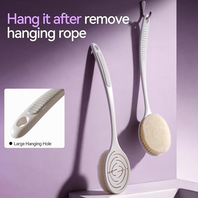 Shower Brush for Body, Long Handle Back Brush Back Washer for Shower White | Hollow drainage structure accelerates air drying, effectively avoiding bacterial growth and Quick Drying