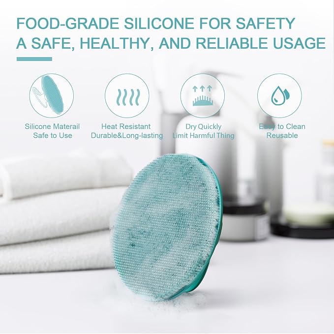 Silicone Body Scrubber, BEAUTAIL Gentle Exfoliating Brush on Sensitive Skin | Soft Shower Scrubber for Body, Hygienic Silicone Loofah, Bathroom Essentials Brush for Women, Men & Kids, 1-Pack, Cyan