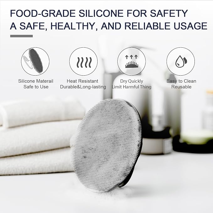 BEAUTAIL Silicone Body Scrubber, Gentle Exfoliating Brush on Sensitive Skin | Soft Shower Scrubber for Body, Hygienic Silicone Loofah, Bathroom Essentials Brush for Women, Men & Kids, 2-Pack, Black+Cyan