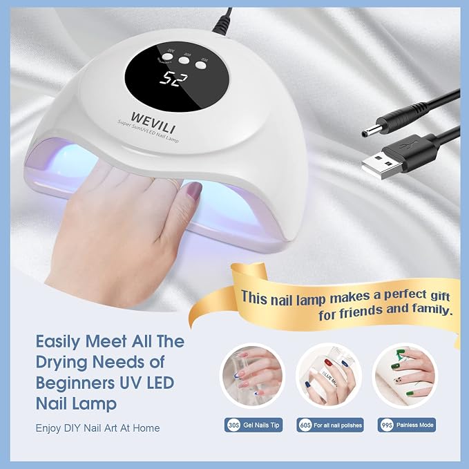 WEVILI 72W UV Nail Lamp, UV Light for Gel Nails with Smart Sensor, 3 Timer Settings & LCD Display, Portable Fast Curing Nail Dryer for Salon and Home Use (White)
