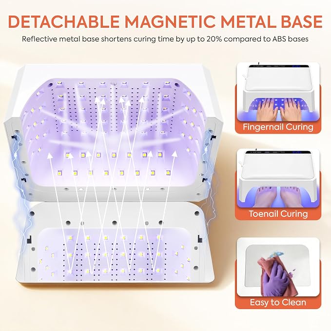 UV LED Nail Lamp, 120W UV Light for Gel Nails with Two-Hand Design | Fast Curing Professional Nail Dryer for Gel Polish, 69 Bead, Detachable Arm Rest & Base, 3 Timers for Fingernails & Toenails
