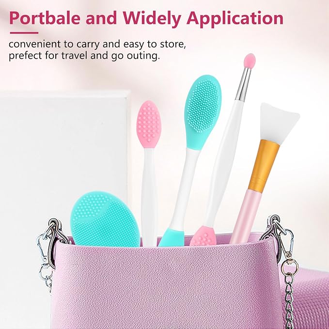 Yokilly Silicone Face Scrubber Kit: Exfoliator Blackhead Skin Care Tool | 5 Pcs Kit For 2 Exfoliating Lip Brush & Cleansing Brush & 2 Face Mask Exfoliator - Ultra-soft Silicone Deep-Cleans Pore