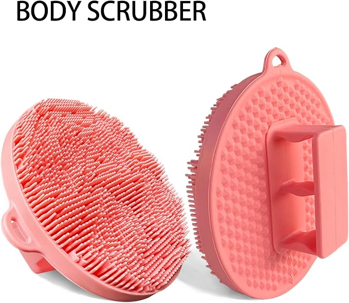 Silicone Body Scrubber-Silicone Shower Brush for Gentle Exfoliating & Lathering with Body Scrub & Wash, Durable & Hygienic, Deep Cleansing Exfoliator for All Skin Types - Shower Essential (1Pack.Pink)
