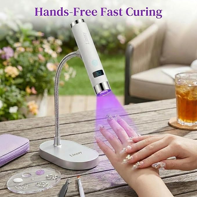 Mini UV Light for Gel Nails with Auto Sensor & Magnetic Stand,Hands Free | Rechargeable Handheld Flash Cure Nail Lamp with LED Display,Single Finger Gooseneck UV Lamp at Salon,DIY,Home(White)