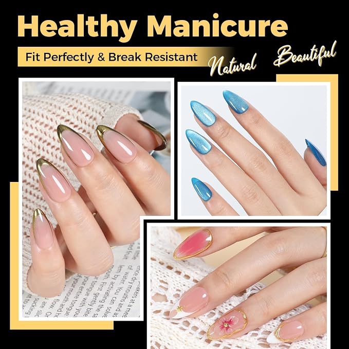 UNA GELLA 600 Pcs Almond Gel Nail Tips, Pre Etched Medium Almond Nail Tips | Full Cover Fake Clear Press On Nails for Flat & Curved Nails Bed Extension Home DIY Salon 12 Sizes