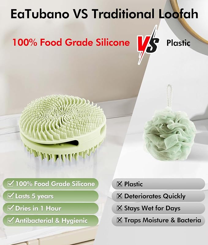 3 Pack Silicone Shower Brush, Dual-Sided Exfoliating Body Scrubber for Women Men, Gentle Bath Brush for All Skin Types with Rich Foaming