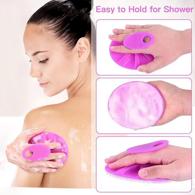 INNERNEED Silicone Body Cleansing Brush Exfoliating Scrubber, DGreen+Purple | Gentle Massage, Deep Clean, Hygienic Shower Scrub Brush Soft Bristles for All Skin Types, Easy to Hold