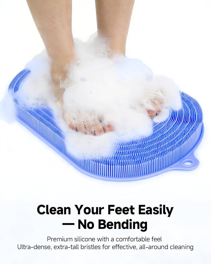 Shower Foot Scrubber Mat 21.3" x 14", Extra Large Silicone Foot Cleaner | Cleaner Brush, Exfoliate & Massage Feet Without Bending, 68 Non-Slip Suction Cups, Improve Foot Circulation & Appearance