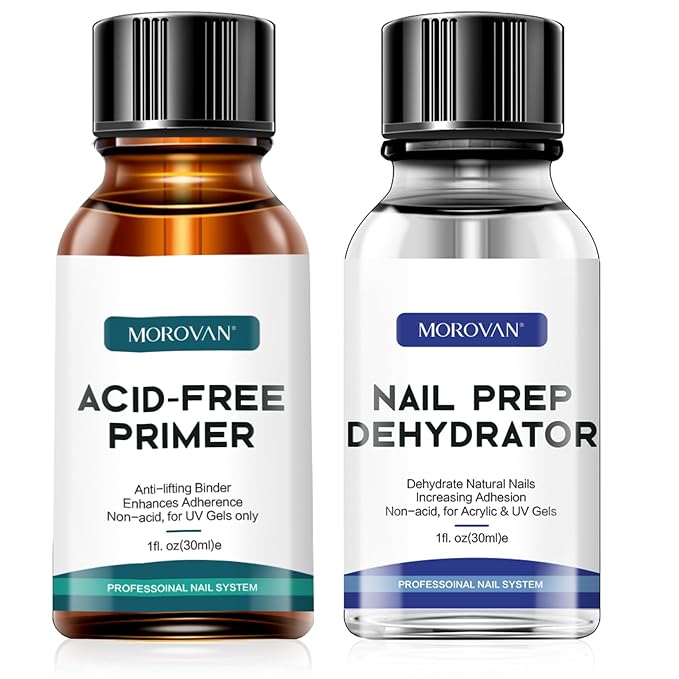 Morovan Nail Primer And Natural Nail Prep Dehydrate Set, Fast Air Dry For Gel Polish & Acrylic Powder, Gel Primer and Dehydrator 30ml / 1oz