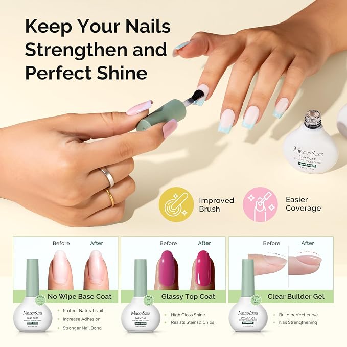 MelodySusie Gel Nail Kit with P-ART06G Cordless UV Lamp Rechargeable | LED UV Light Smart Sensor;Classic Popular Colors Plant Based Nails Polish;Top Base Coat;Builder Gel Beginner Nail Kit